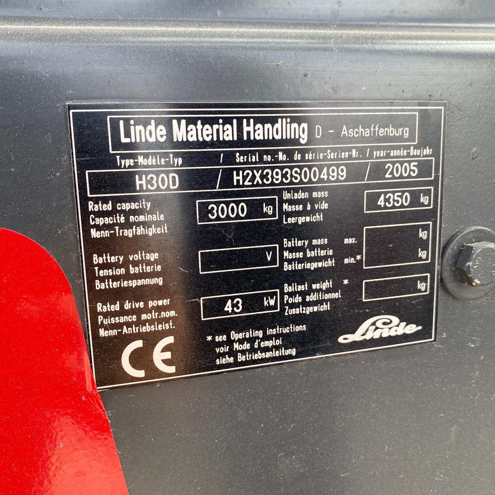 carretilla elevadora linde h30d de 3 toneladas con mástil y horquillas